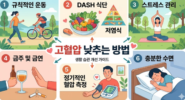 고혈압 수치 낮추는 방법 - 고혈압 수치 관리에 도움 되는 생활습괸 7가지