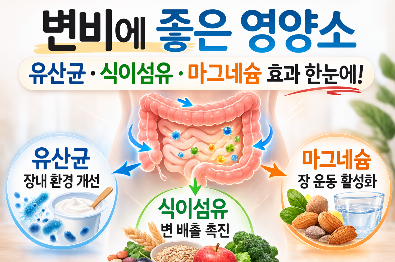 변비에 좋은 영양소 총정리 — 유산균·식이섬유·마그네슘 효과 한눈에 2 변비에 좋은 영양소 유산균 식이섬유 마그네슘