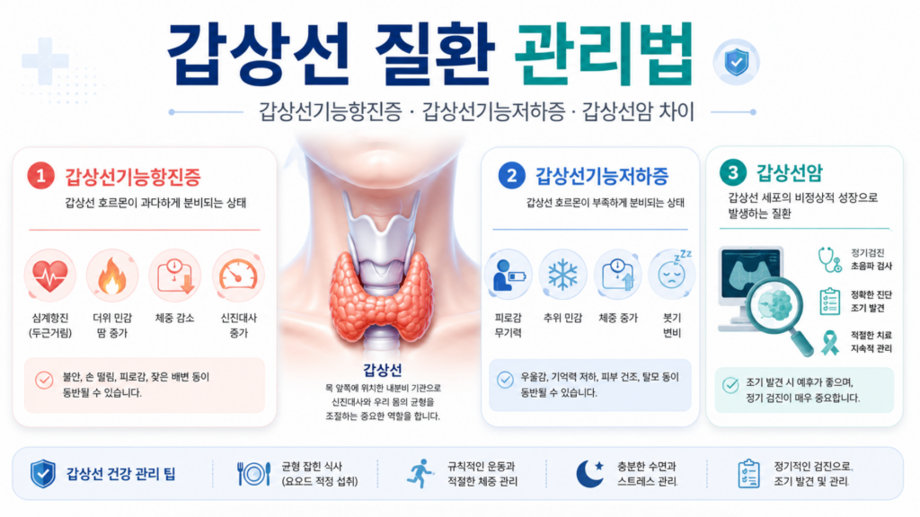 갑상선 질환 관리법, 갑상선기능항진증·갑상선기능저하증·갑상선암 차이 2 갑상선 질환 관리법, 갑상선기능항진증·갑상선기능저하증·갑상선암 차이