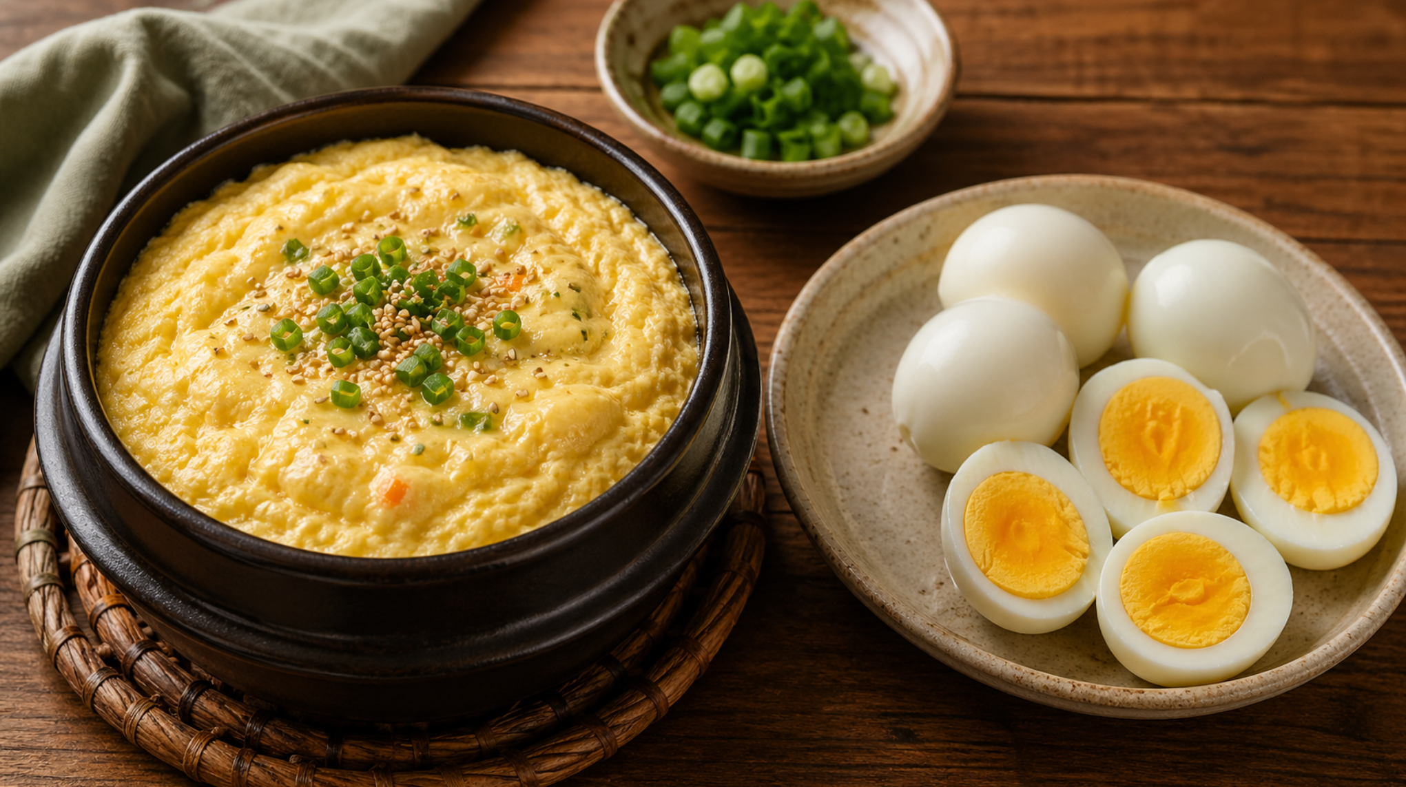 계란찜과 삶은 달걀