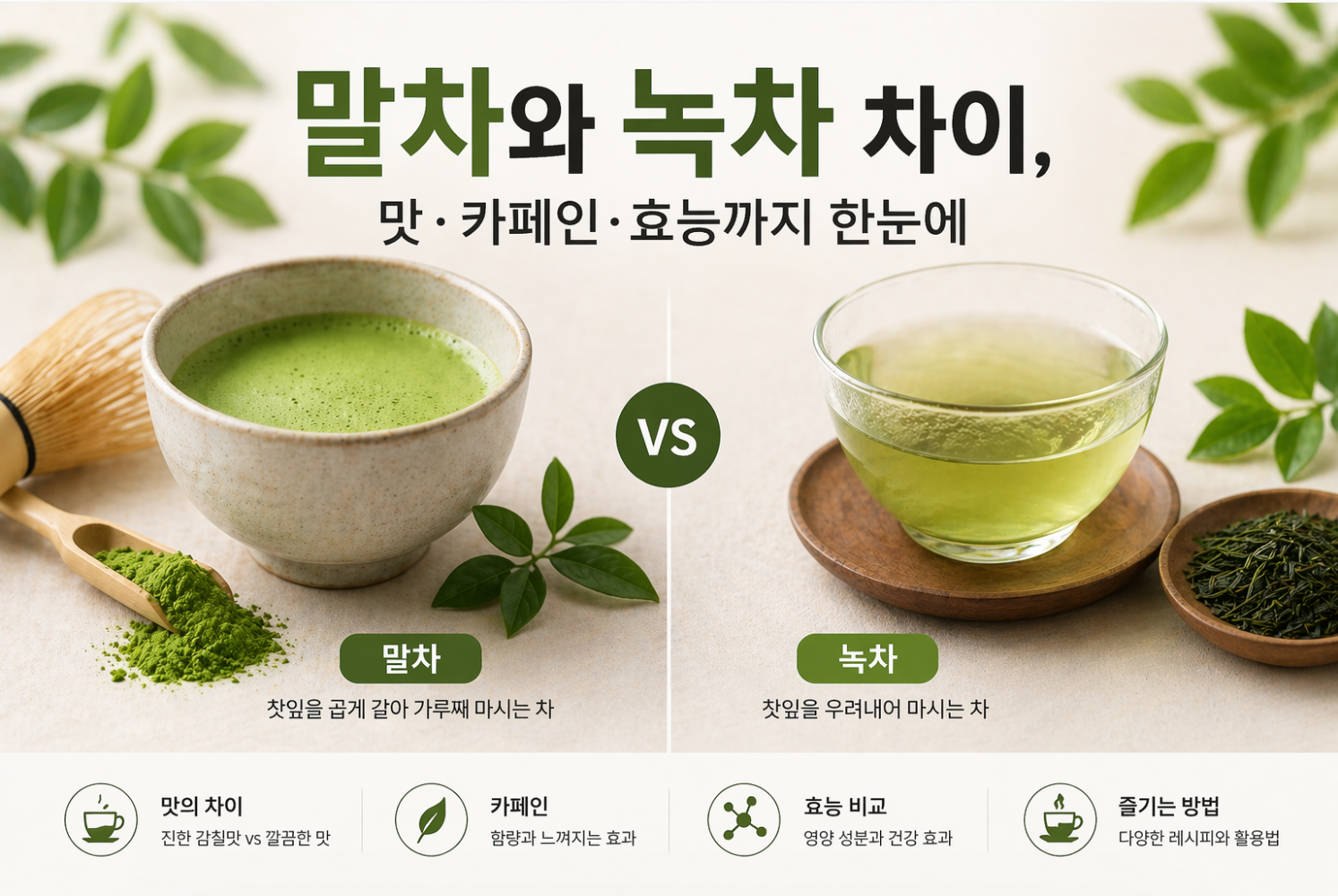 말차와 녹차 차이, 맛·카페인·효능까지 한눈에