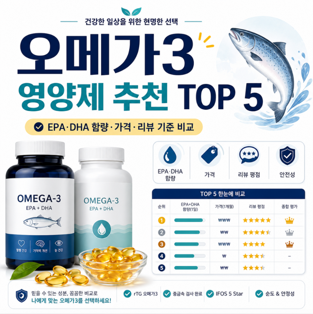 오메가3 영양제 추천 TOP 5, EPA·DHA 함량·가격·리뷰 비교 2 오메가3 영양제 추천 TOP 5, EPA·DHA 함량·가격·리뷰 비교