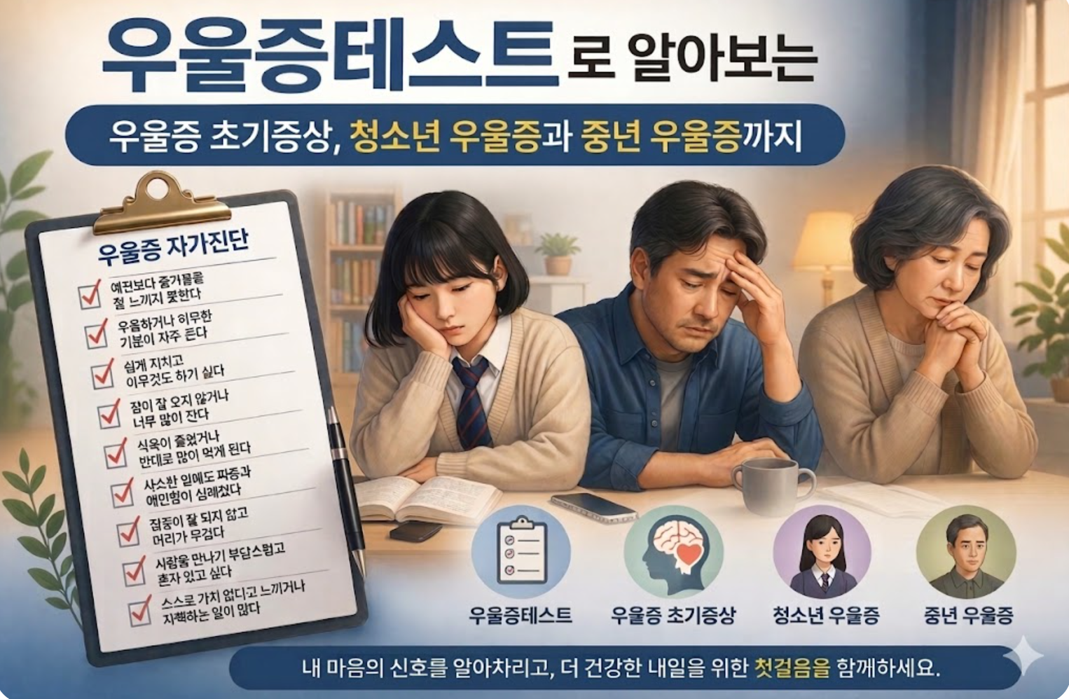 지우울증테스트로 알아보는 우울증 초기증상,청소년 우울증과 중년 우울증 까지