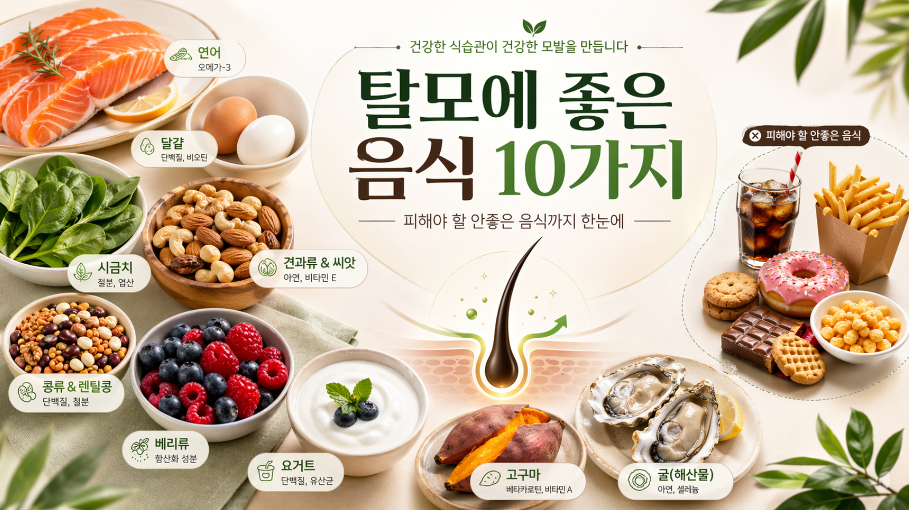 탈모에 좋은 음식 10가지, 피해야 할 안좋은 음식까지 한눈에