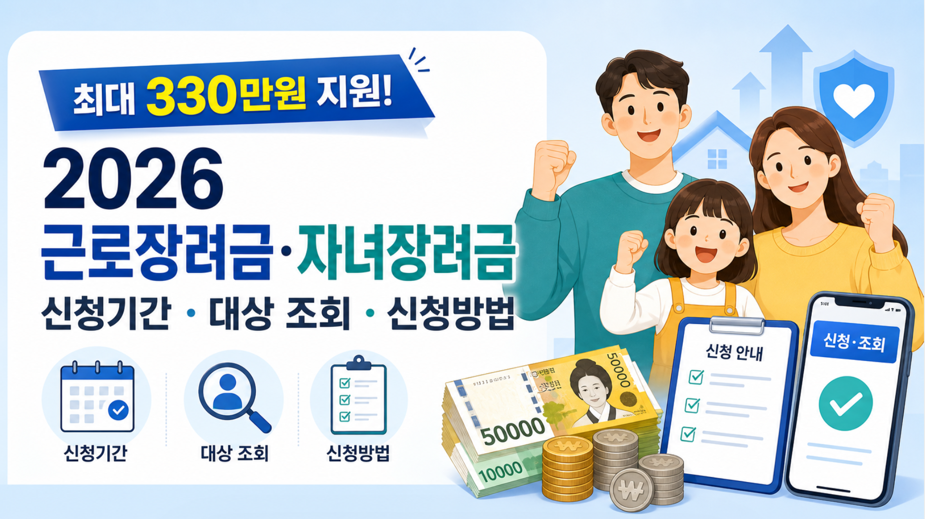 최대 330만원 지원! 2026 근로장려금·자녀장려금 신청기간, 대상 조회 및 신청방법